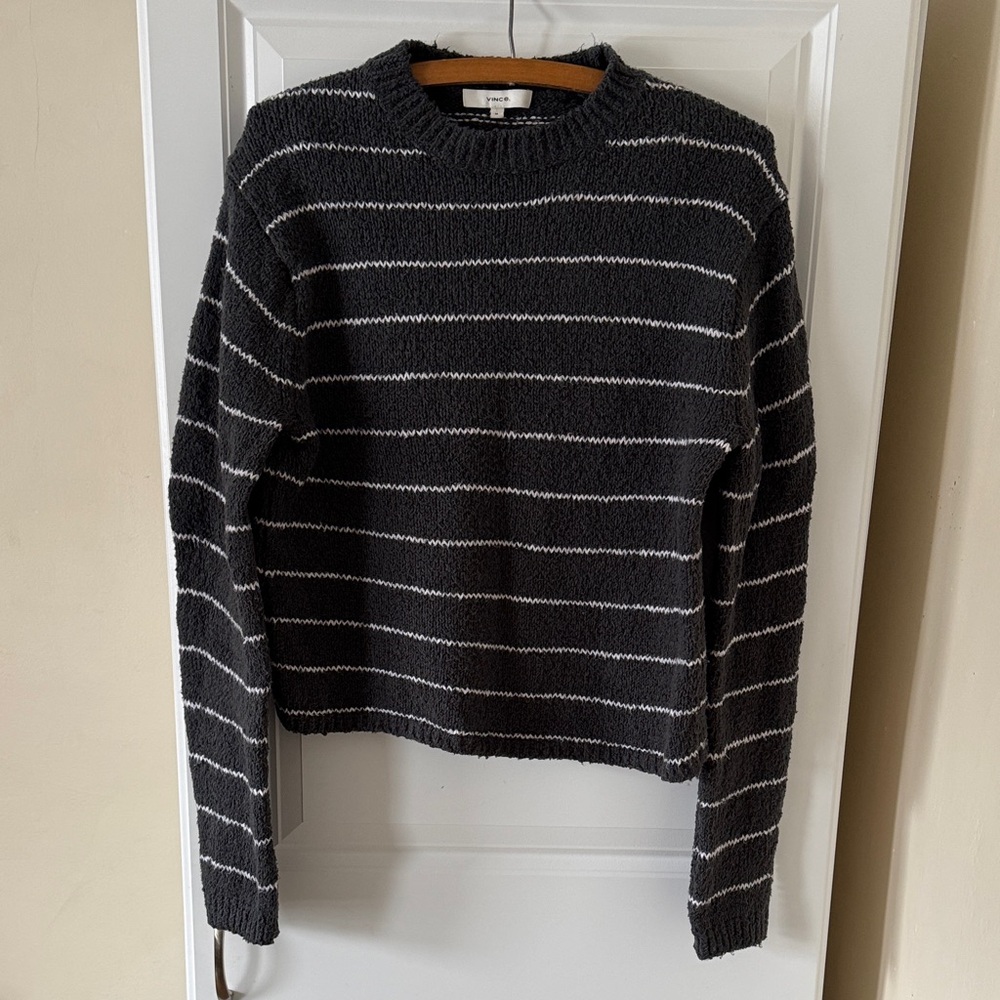 Vince Charcoal and White Striped Cropped Sweater